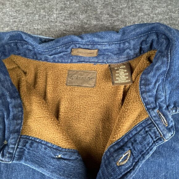 St John's Bay Denim Fleece Lined Shirt Mens Sz 3XL Outdoor Work Shacket Vintage - Picture 2 of 7